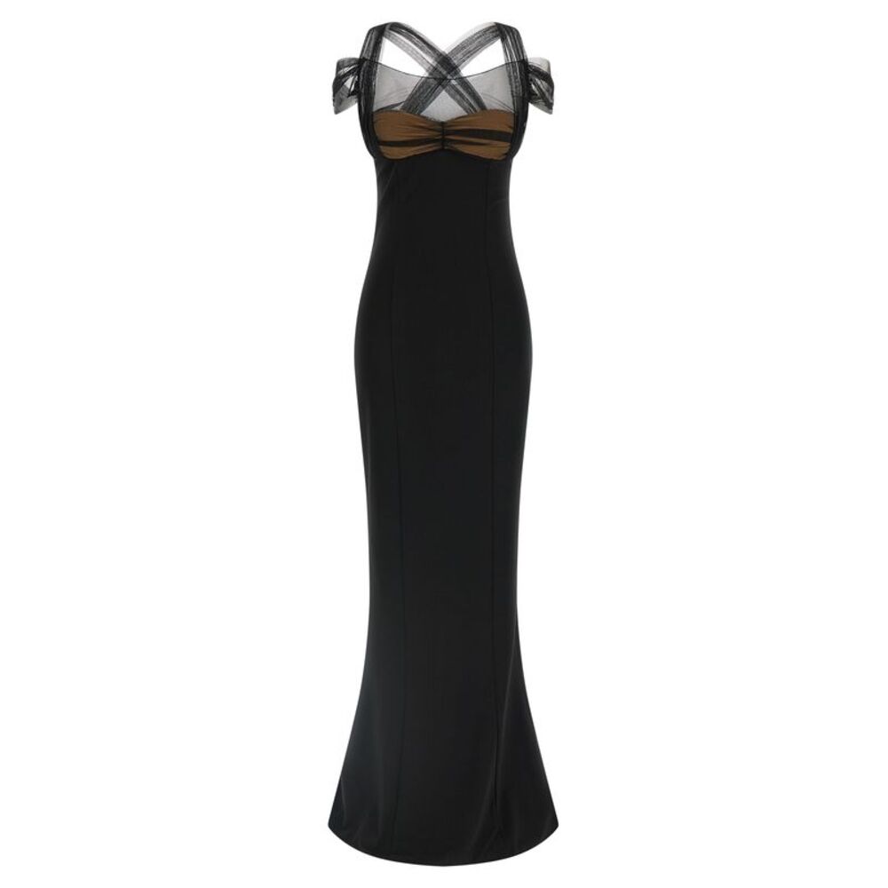 Nensi Dojaka Black Viscose Long Women's Dress